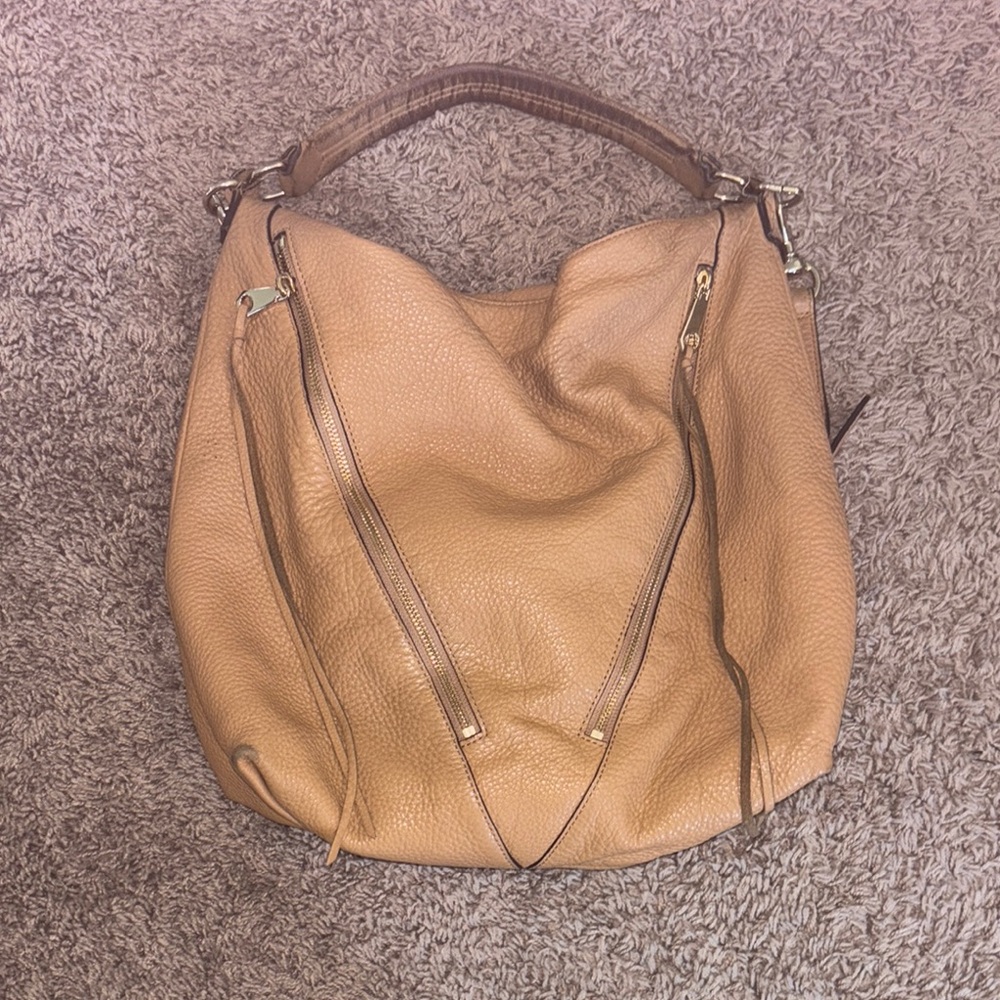 Rebecca Minkoff Tan Leather Hobo Bag with fringe tassels